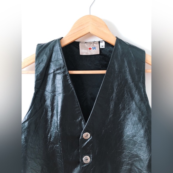 Vintage 80s 90s Leather Vest / Leather Button Up Top - Picture 2 of 4